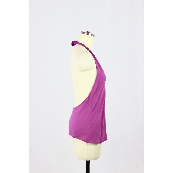 STEPHAN JANSON Purple 100% Silk Crepe De Chine V-Neck Halter Tank, Size 44 - Picture 2 of 11